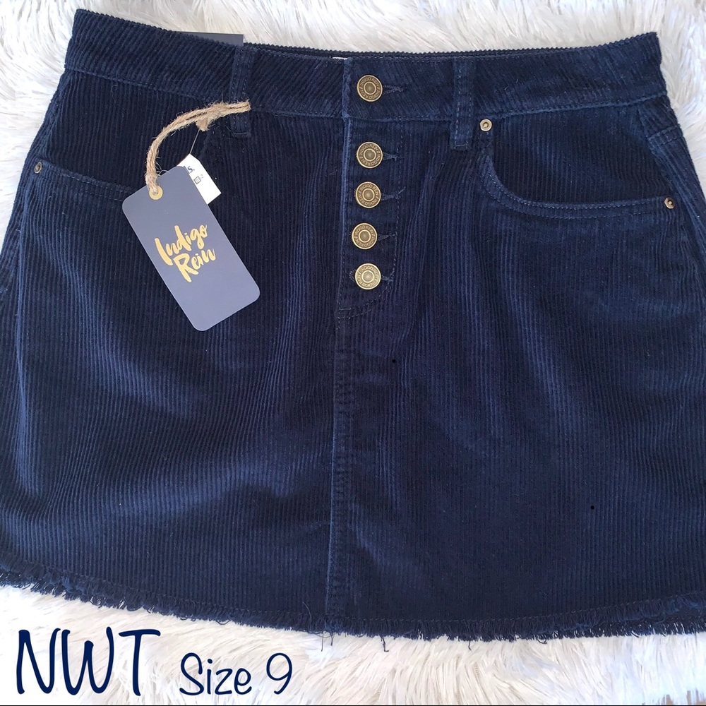 Indigo Rein NWT Corduroy Navy Mini Skirt, Size 9